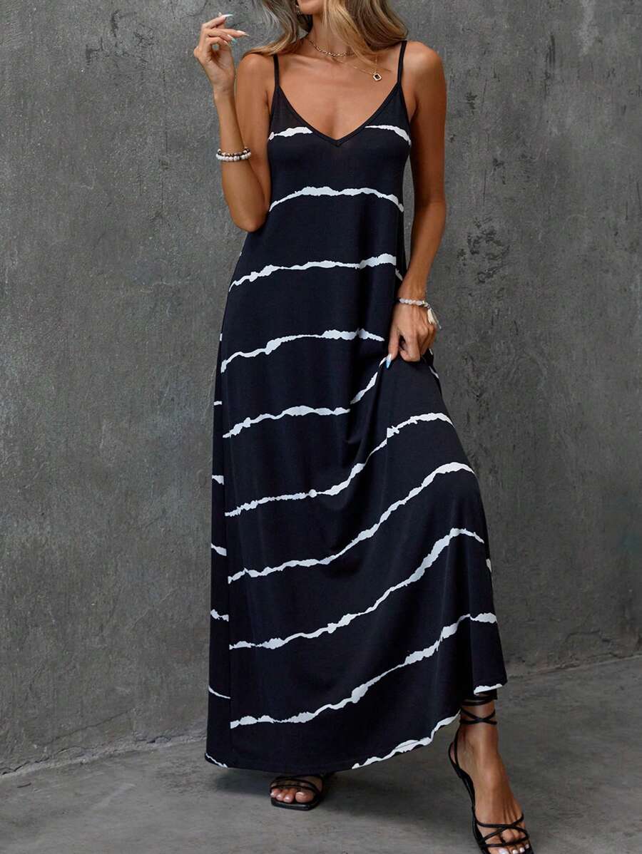 Vestido Longo de Malha com Estampa de Folhas de Coqueiro - La Lecce