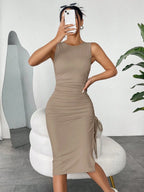 Vestido Midi Justo com Cordão e Fenda Lateral - La Lecce