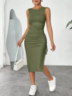 Vestido Midi Justo com Cordão e Fenda Lateral - La Lecce