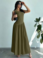 Vestido Maxi de Malha com Gola Redonda e Costas Abertas - La Lecce