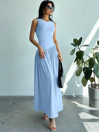 Vestido Maxi de Malha com Gola Redonda e Costas Abertas - La Lecce