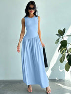Vestido Maxi de Malha com Gola Redonda e Costas Abertas - La Lecce