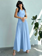 Vestido Maxi de Malha com Gola Redonda e Costas Abertas - La Lecce