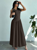 Vestido Maxi de Malha com Gola Redonda e Costas Abertas - La Lecce