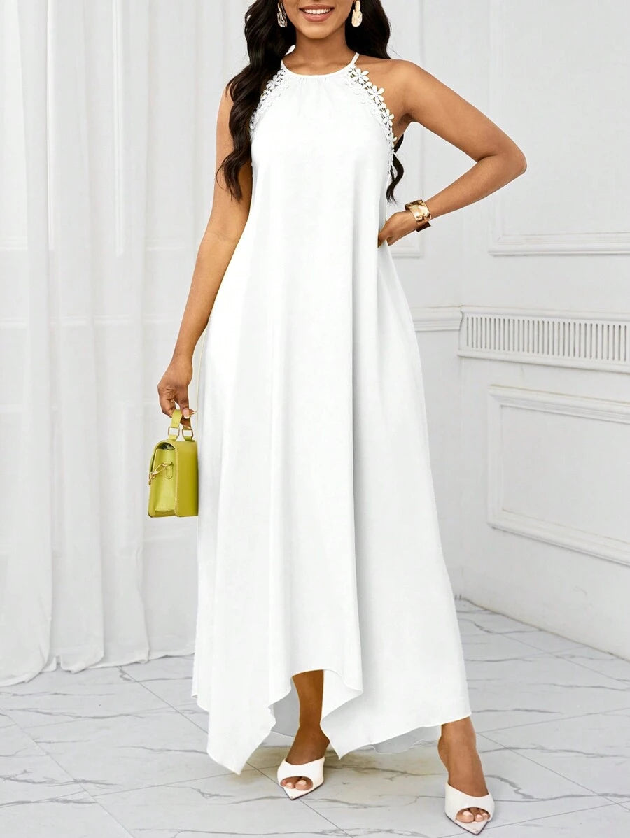 Vestido Maxi Frente Única com Laço e Bainha Assimétrica - La Lecce