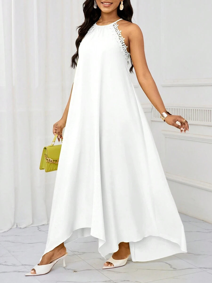 Vestido Maxi Frente Única com Laço e Bainha Assimétrica - La Lecce