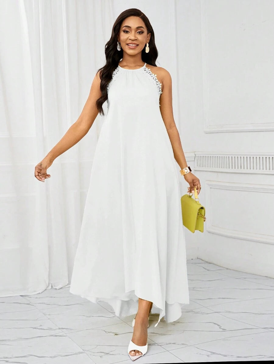 Vestido Maxi Frente Única com Laço e Bainha Assimétrica - La Lecce
