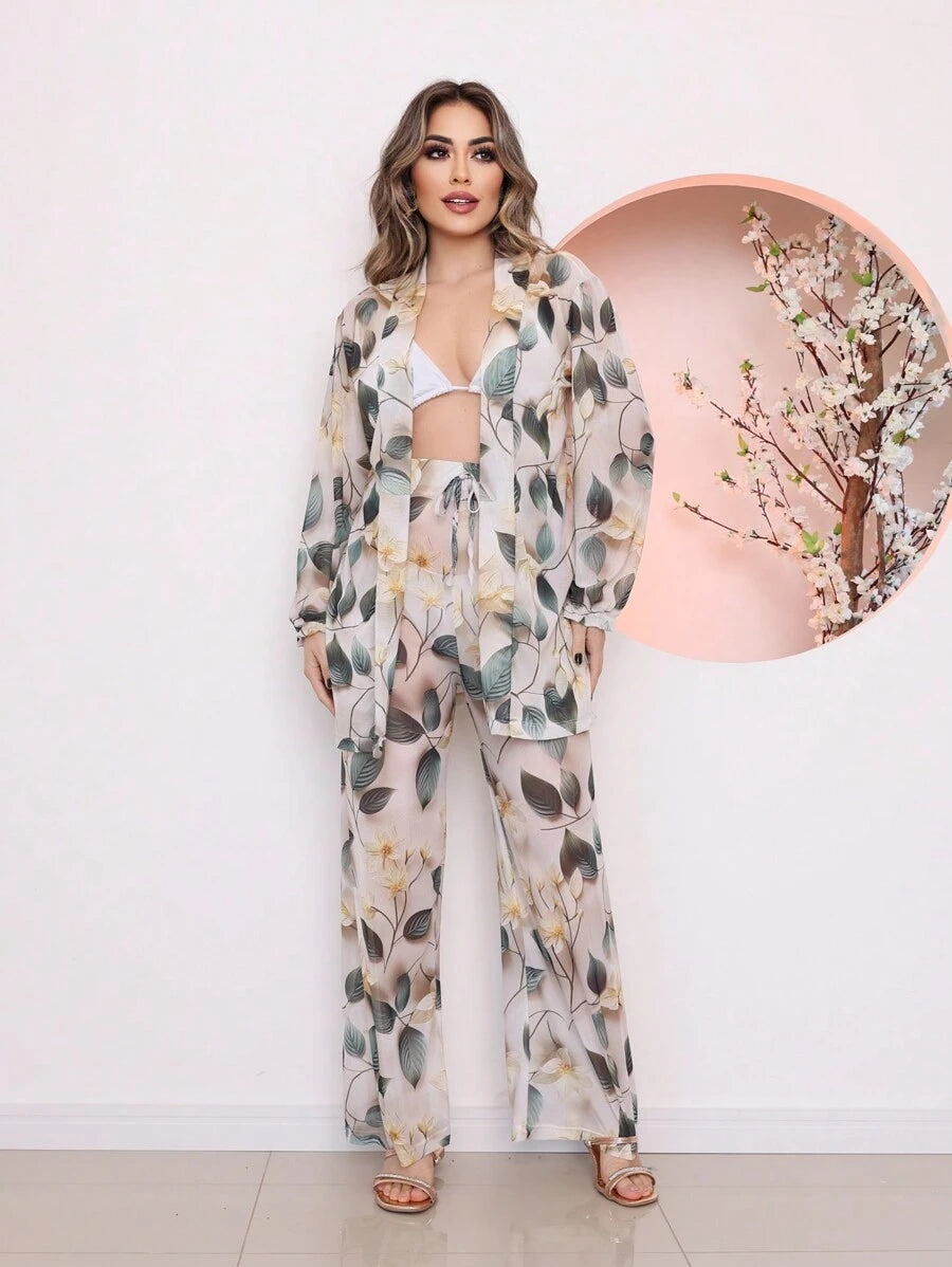Conjunto Camisa e Calça de Tule Estampado