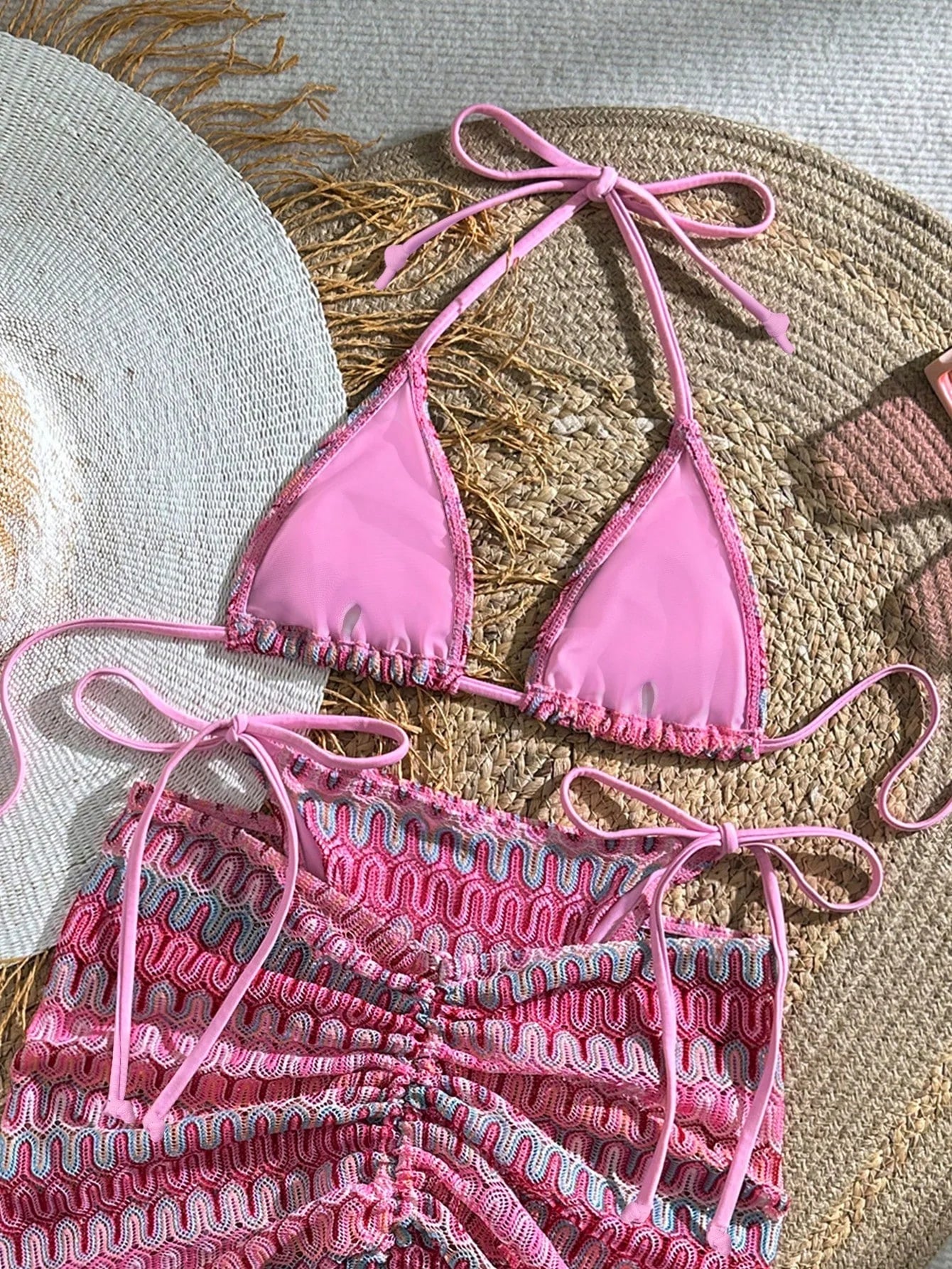 Conjunto de Biquíni Frente-Única com Tie Back 3 Peças