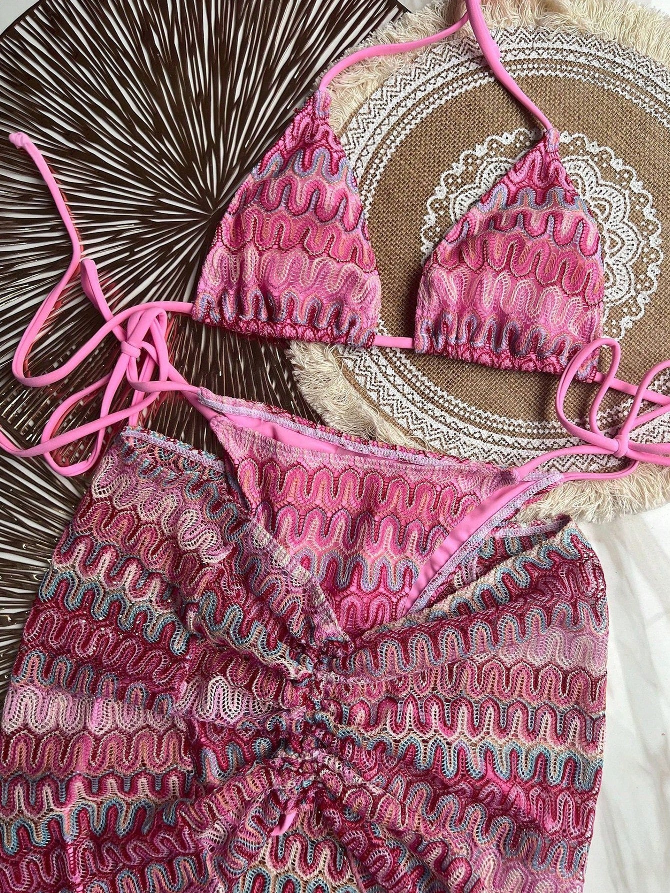 Conjunto de Biquíni Frente-Única com Tie Back 3 Peças