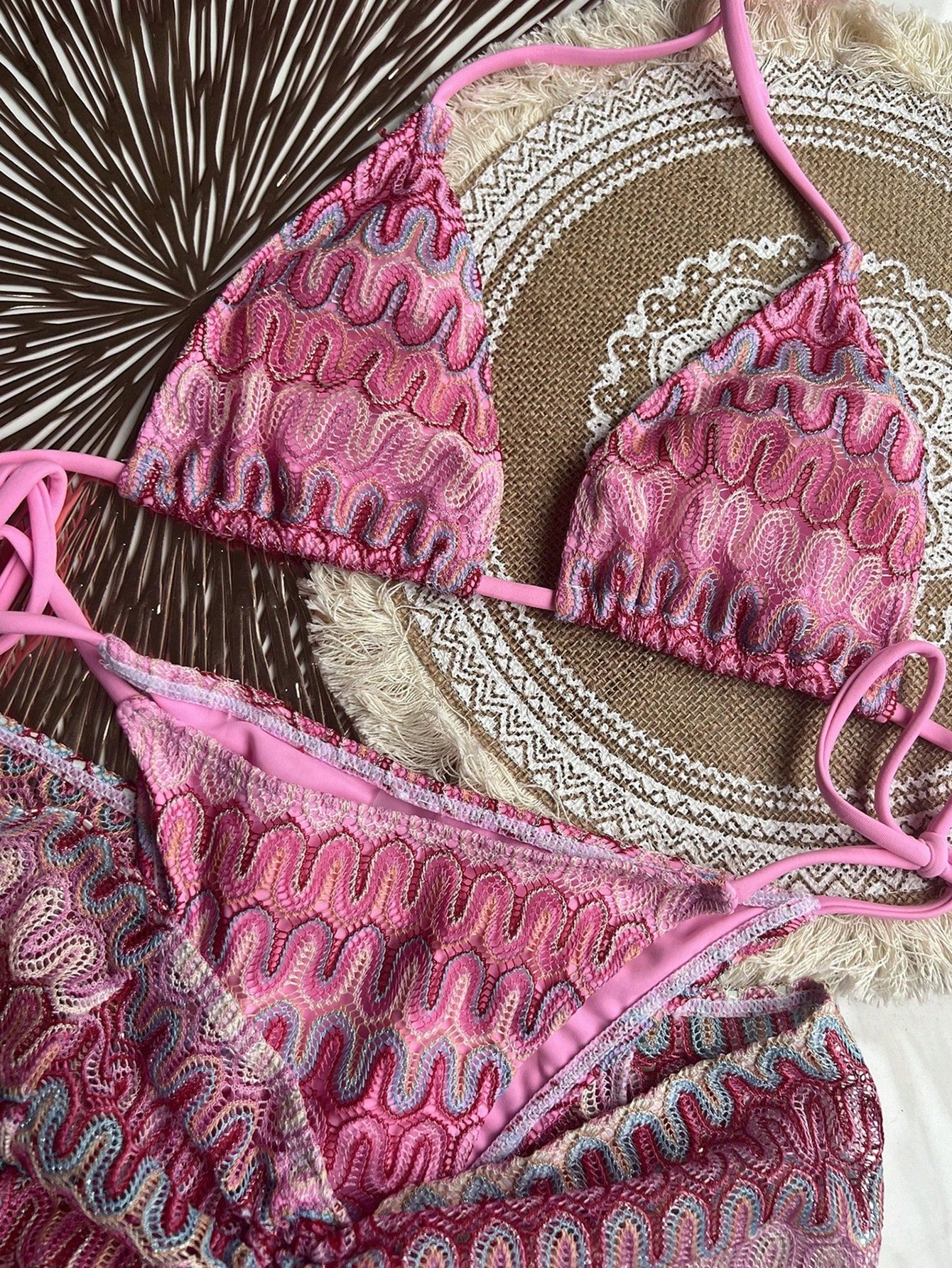 Conjunto de Biquíni Frente-Única com Tie Back 3 Peças