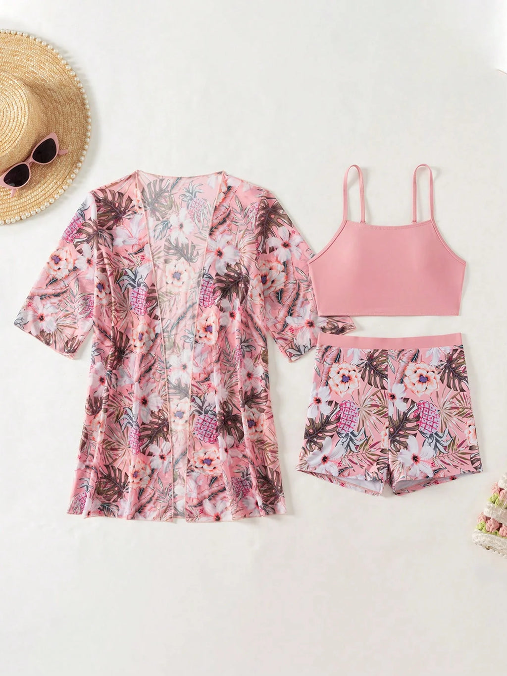 Conjunto de Biquíni 3 Peças Estampa Tropical