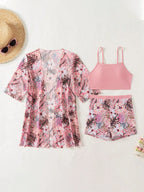Conjunto de Biquíni 3 Peças Estampa Tropical