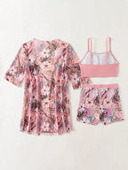 Conjunto de Biquíni 3 Peças Estampa Tropical