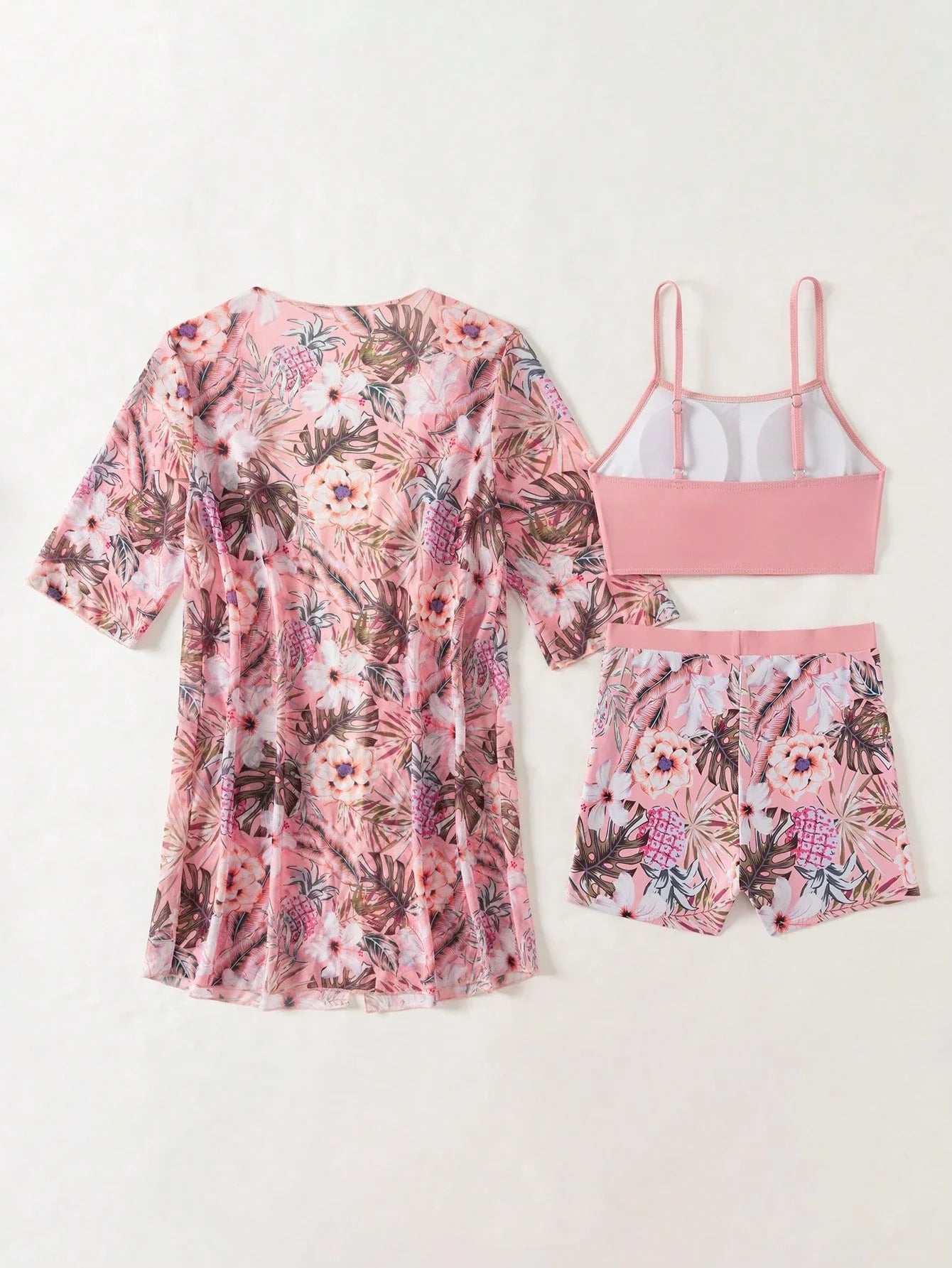 Conjunto de Biquíni 3 Peças Estampa Tropical