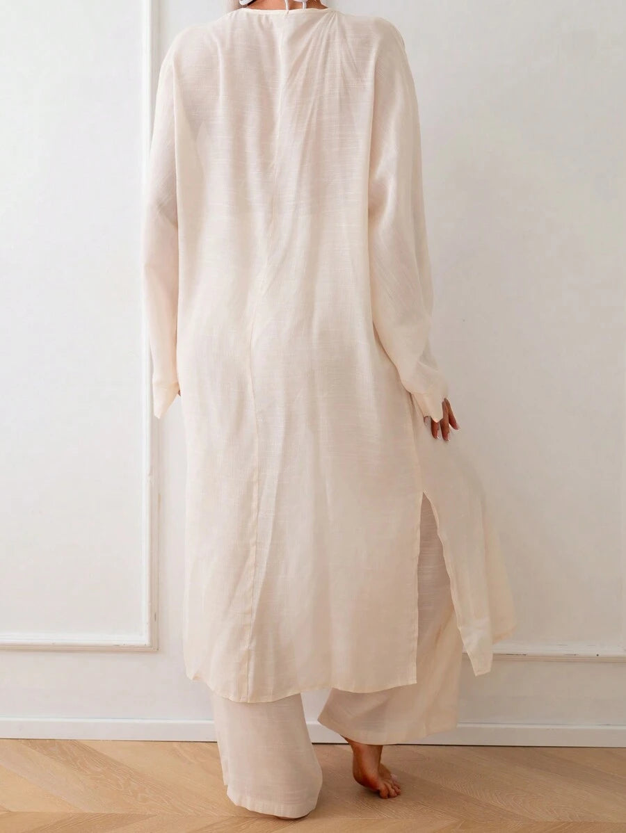 Kimono Longo com Abertura Frontal e Manga Longa