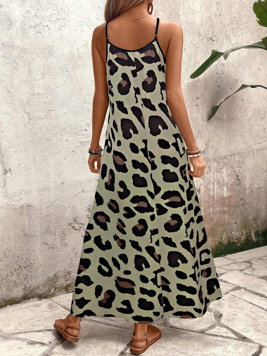 Vestido Longo Estampa de Leopardo com Costas Abertas - La Lecce