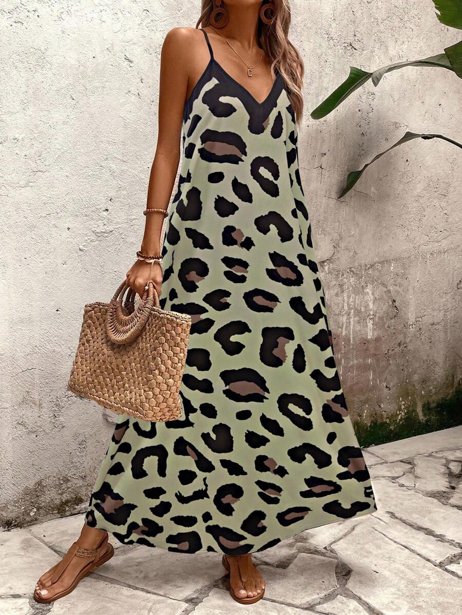 Vestido Longo Estampa de Leopardo com Costas Abertas - La Lecce