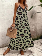 Vestido Longo Estampa de Leopardo com Costas Abertas - La Lecce