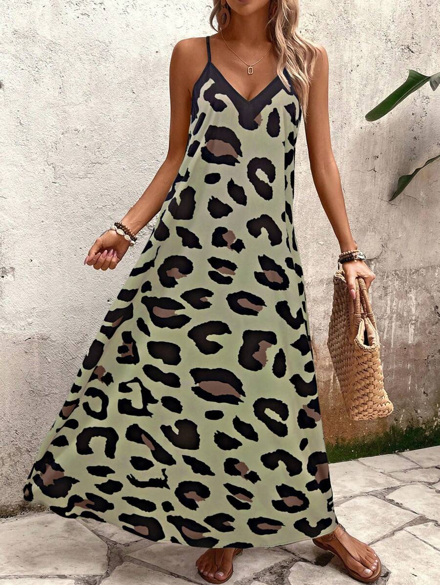 Vestido Longo Estampa de Leopardo com Costas Abertas - La Lecce
