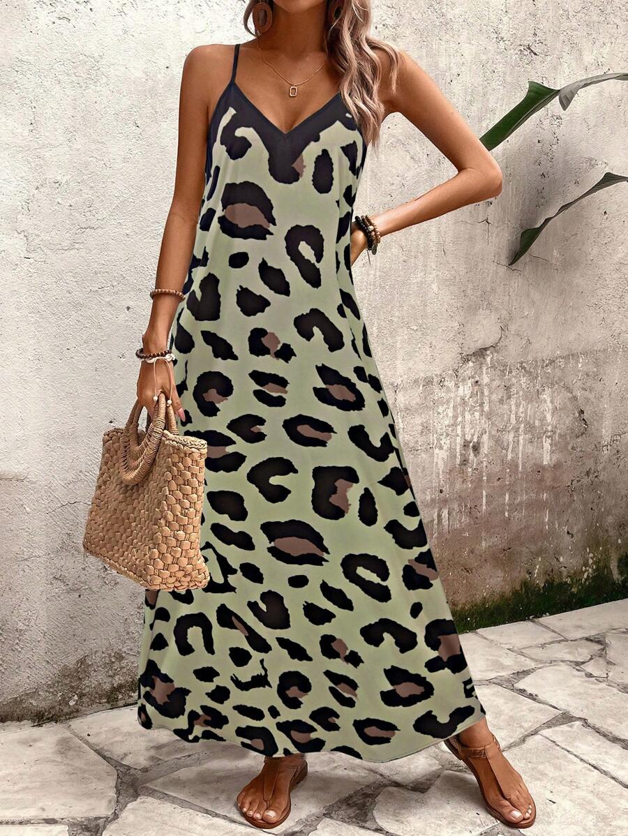Vestido Longo Estampa de Leopardo com Costas Abertas - La Lecce