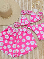 Conjunto de Biquíni 3 Peças com Estampa Tropical e Shorts