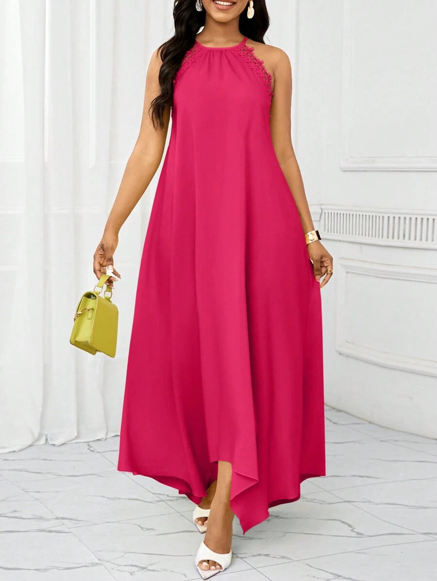Vestido Maxi Frente Única com Laço e Bainha Assimétrica - La Lecce