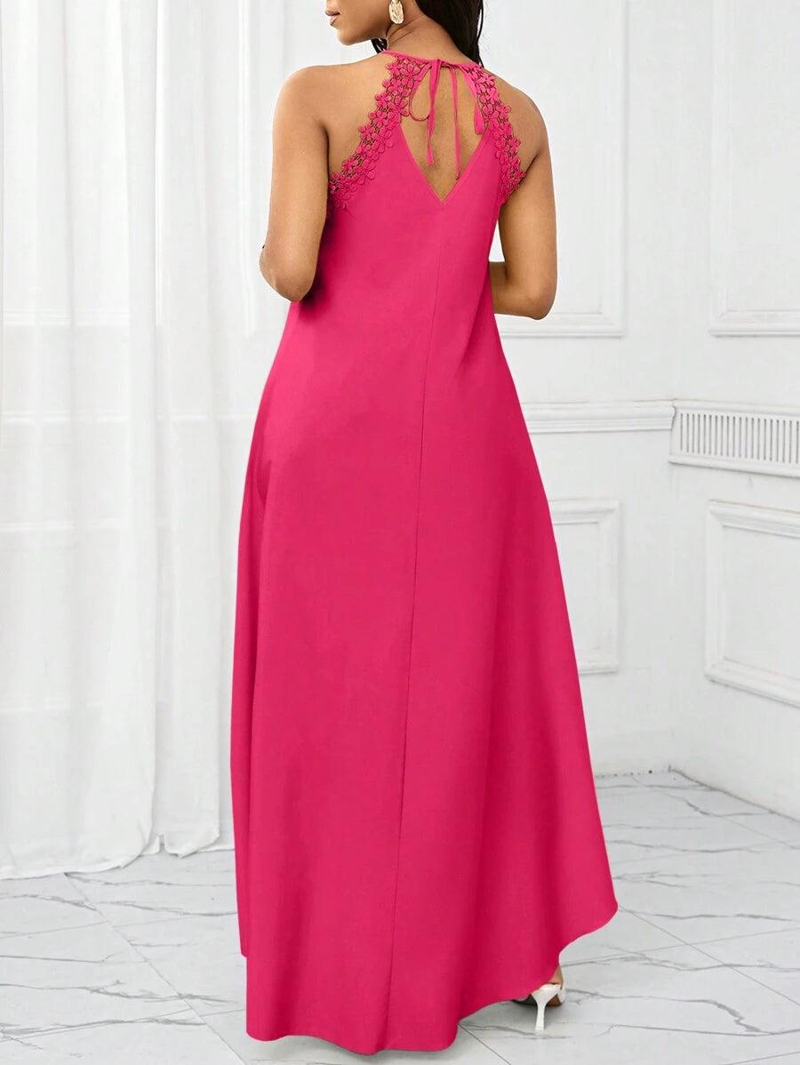 Vestido Maxi Frente Única com Laço e Bainha Assimétrica - La Lecce