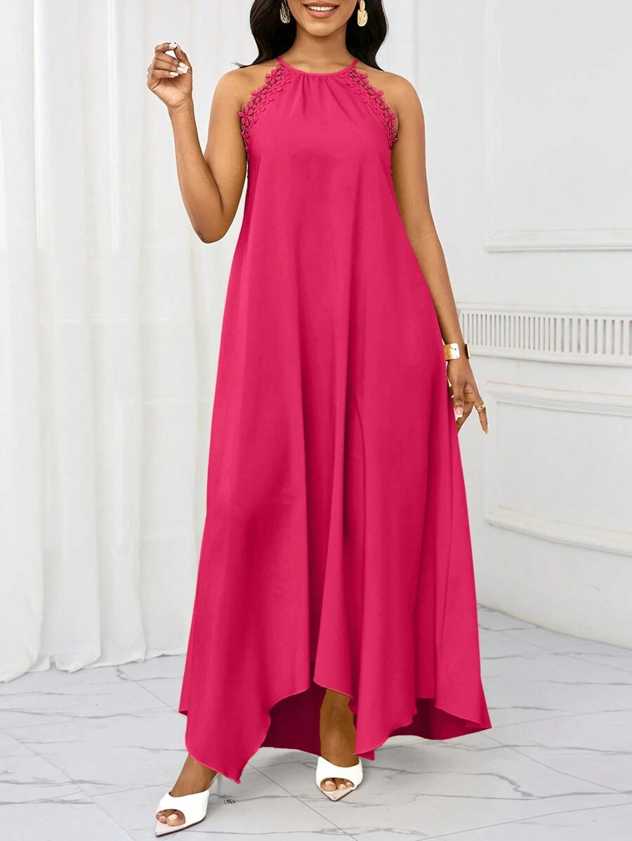 Vestido Maxi Frente Única com Laço e Bainha Assimétrica - La Lecce