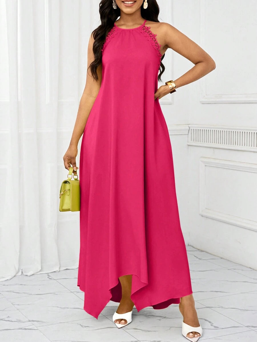 Vestido Maxi Frente Única com Laço e Bainha Assimétrica - La Lecce