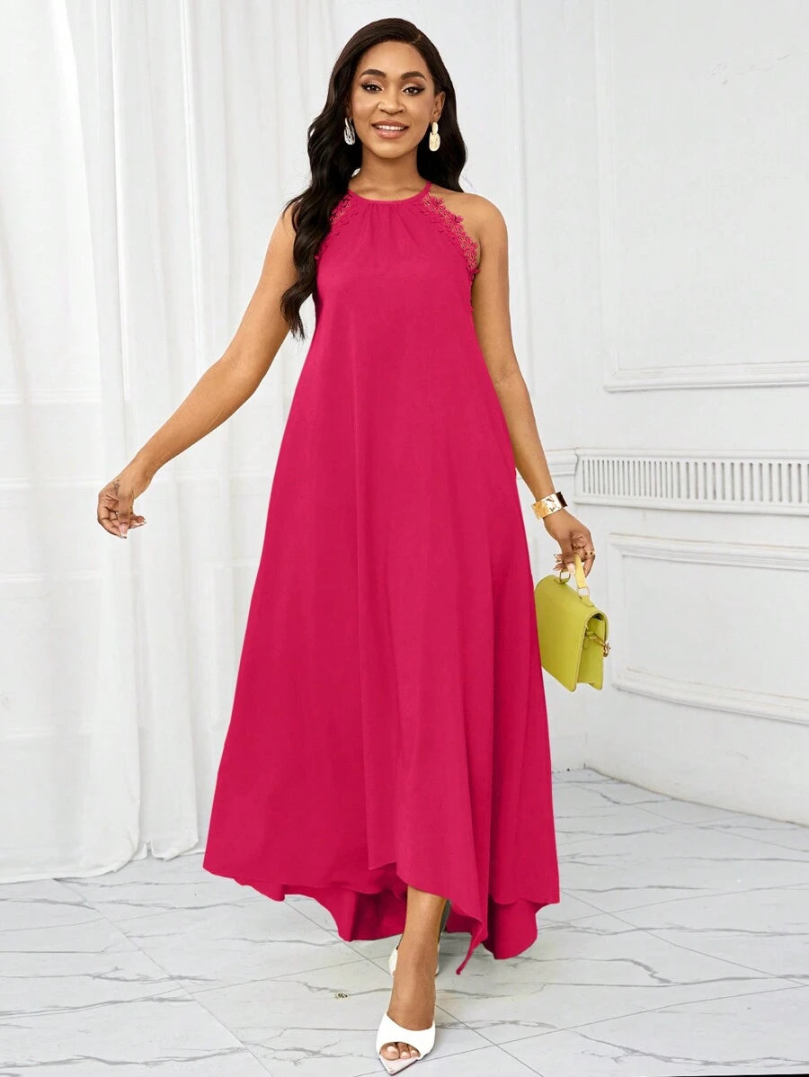 Vestido Maxi Frente Única com Laço e Bainha Assimétrica - La Lecce