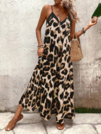 Vestido Longo Estampa de Leopardo com Costas Abertas - La Lecce
