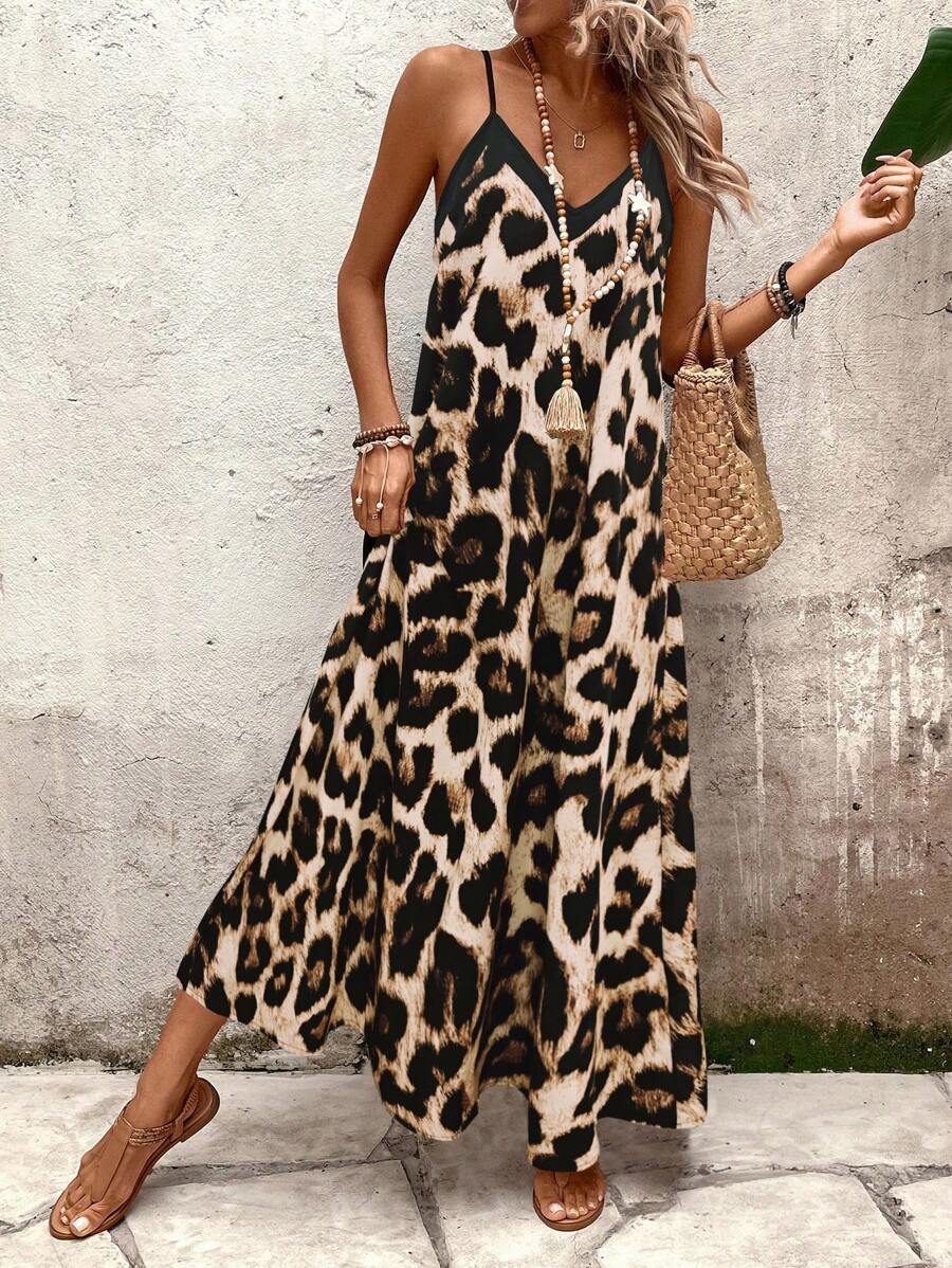 Vestido Longo Estampa de Leopardo com Costas Abertas - La Lecce