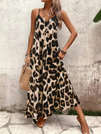 Vestido Longo Estampa de Leopardo com Costas Abertas - La Lecce