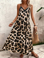 Vestido Longo Estampa de Leopardo com Costas Abertas - La Lecce