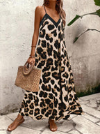 Vestido Longo Estampa de Leopardo com Costas Abertas - La Lecce