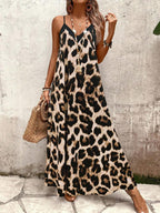 Vestido Longo Estampa de Leopardo com Costas Abertas - La Lecce