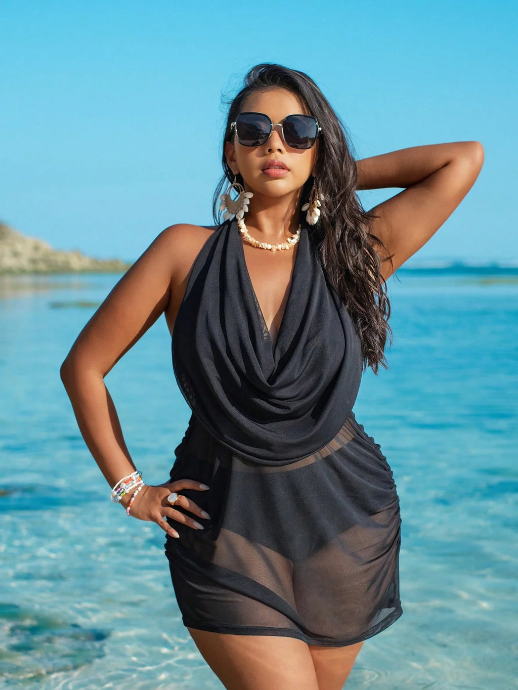 Saída de Praia Plus Size com Drapeado