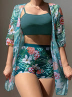 Conjunto de Biquíni 3 Peças Estampa Tropical