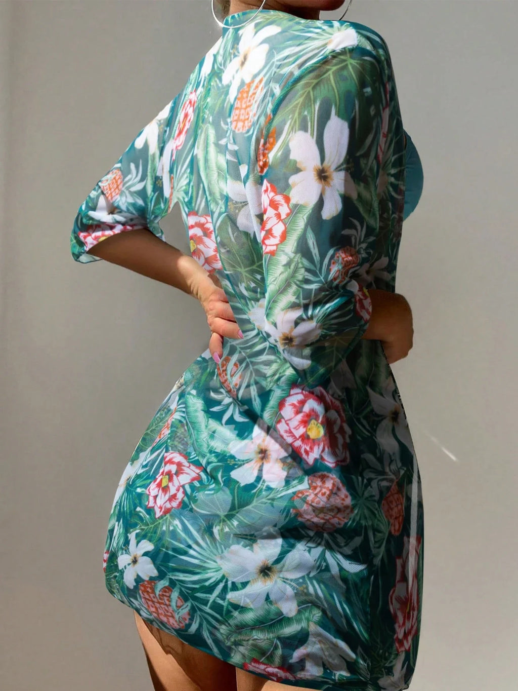 Conjunto de Biquíni 3 Peças Estampa Tropical