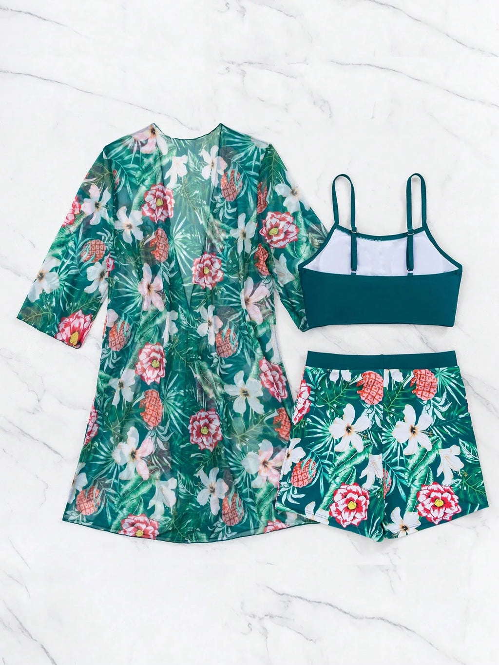 Conjunto de Biquíni 3 Peças Estampa Tropical