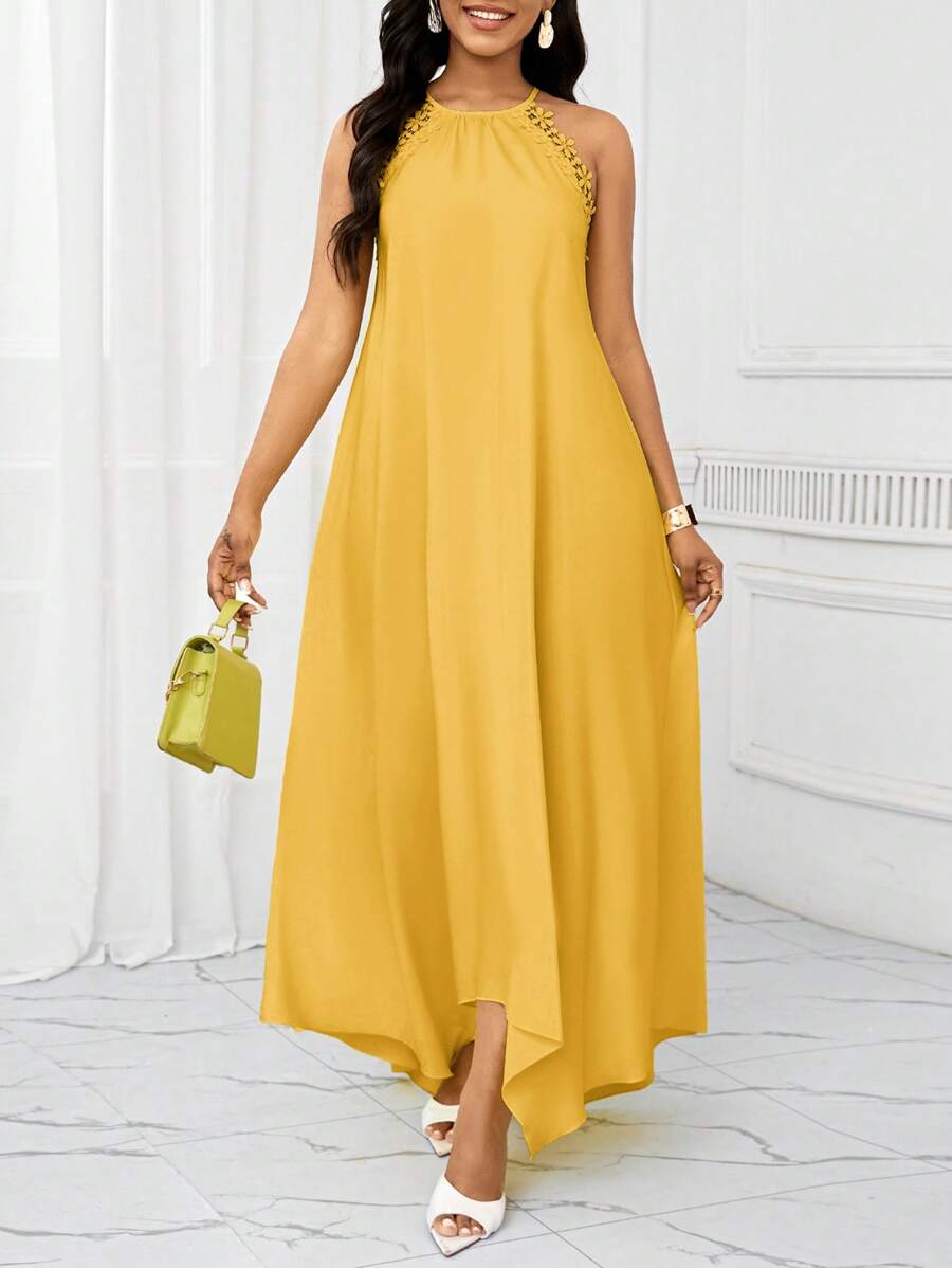 Vestido Maxi Frente Única com Laço e Bainha Assimétrica - La Lecce