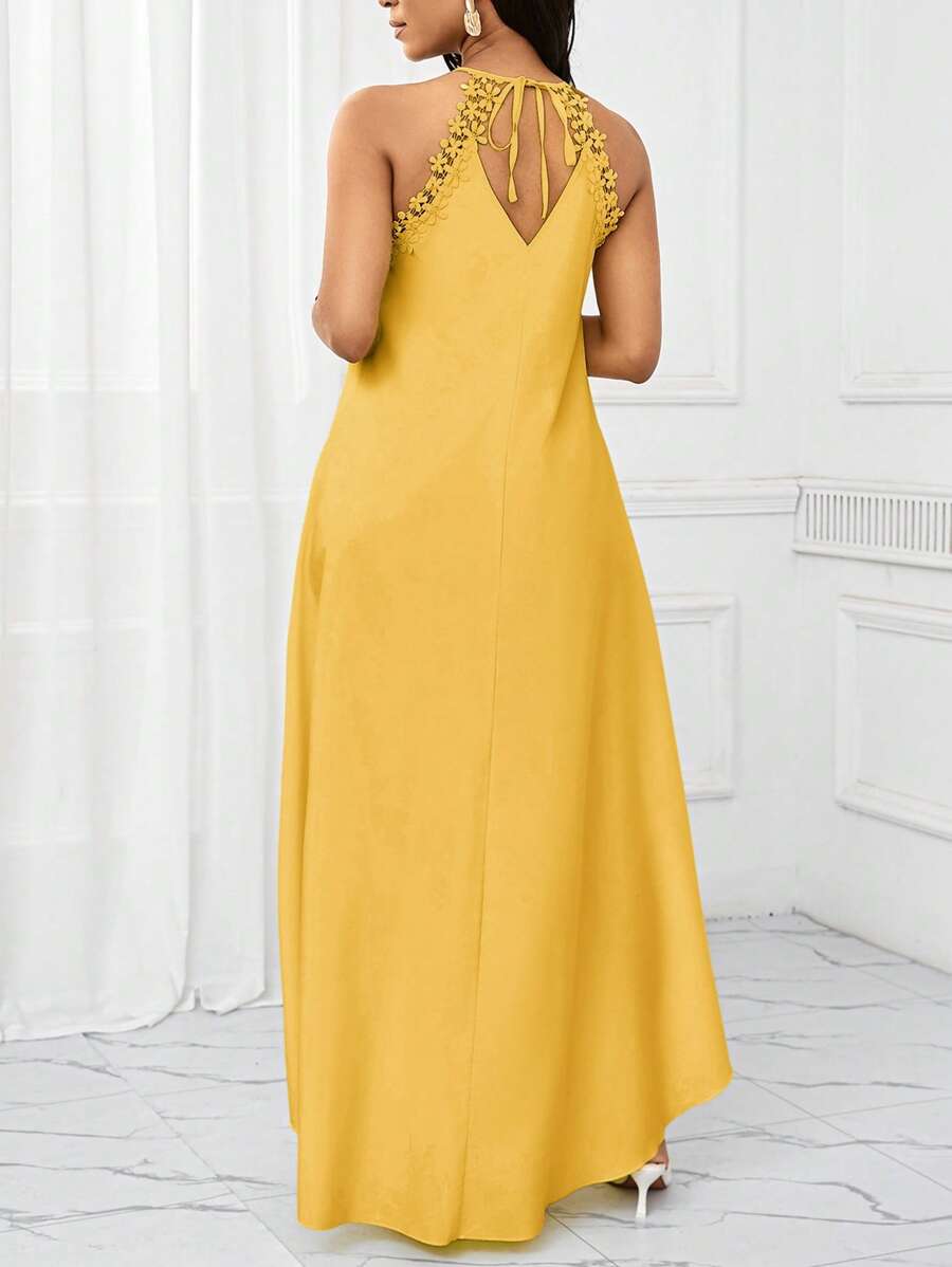 Vestido Maxi Frente Única com Laço e Bainha Assimétrica - La Lecce