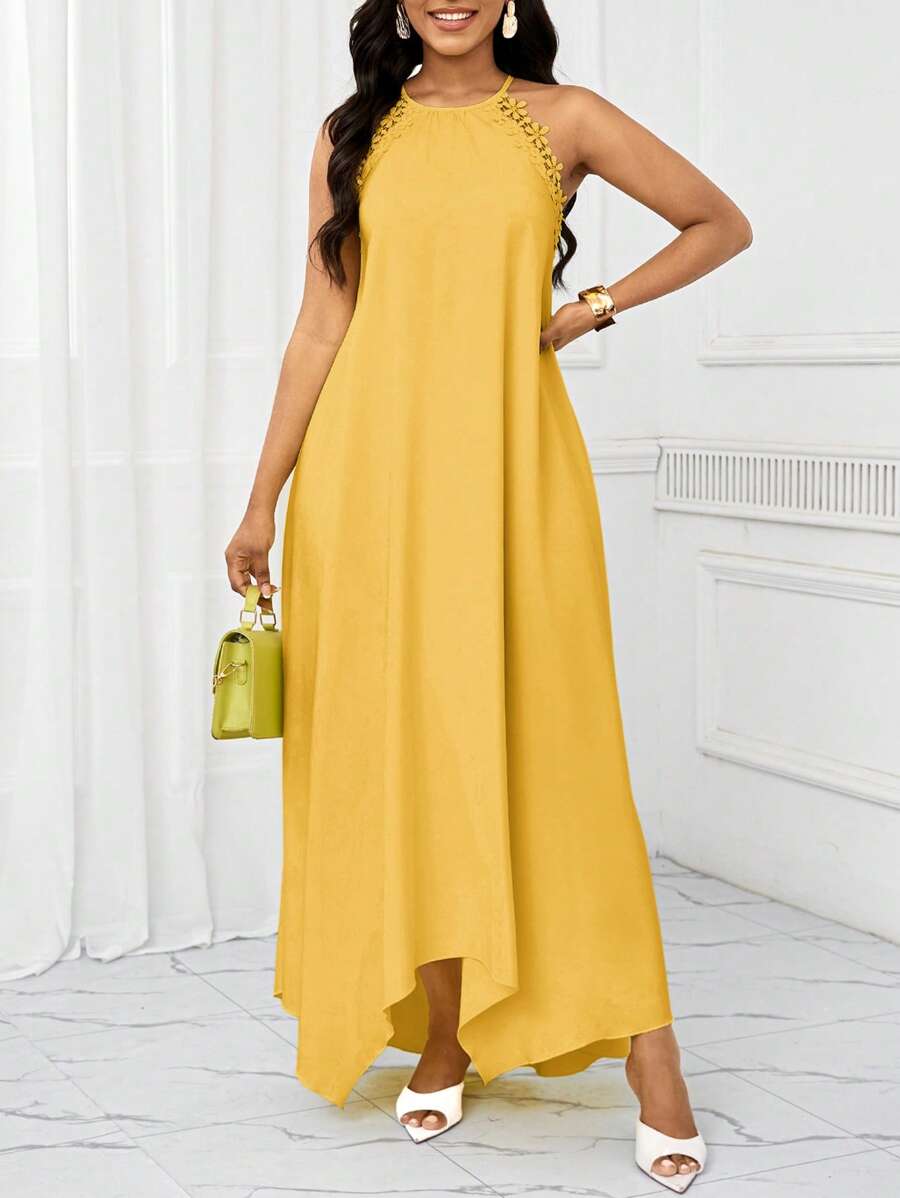 Vestido Maxi Frente Única com Laço e Bainha Assimétrica - La Lecce