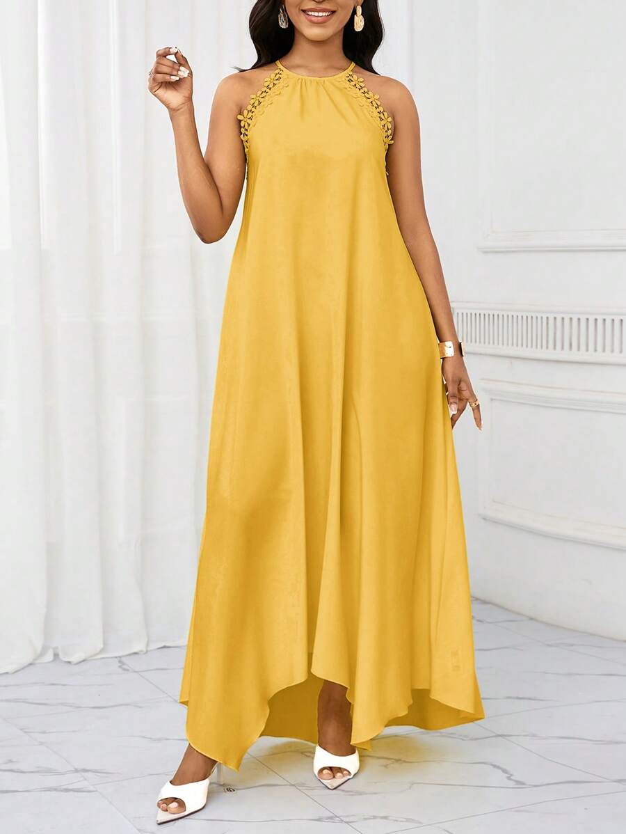Vestido Maxi Frente Única com Laço e Bainha Assimétrica - La Lecce