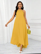 Vestido Maxi Frente Única com Laço e Bainha Assimétrica - La Lecce