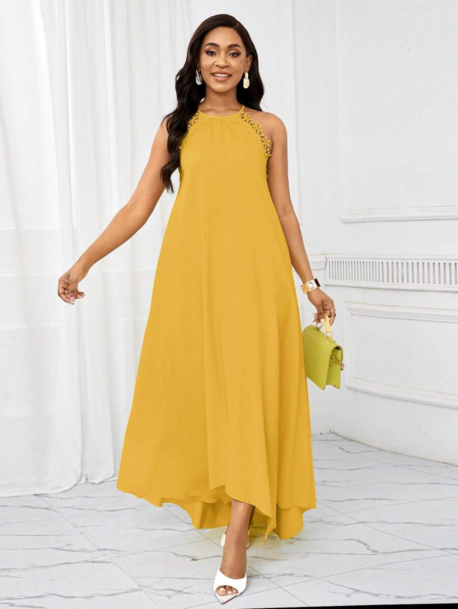 Vestido Maxi Frente Única com Laço e Bainha Assimétrica - La Lecce