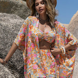 Conjunto 3 Peças Kimono Floral Boho