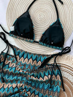 Conjunto de Biquíni Frente-Única com Tie Back 3 Peças