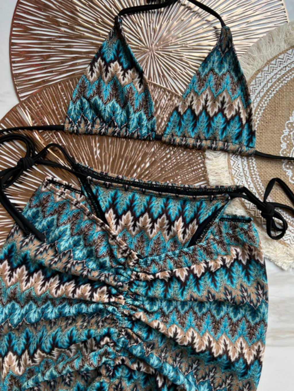 Conjunto de Biquíni Frente-Única com Tie Back 3 Peças